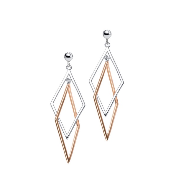 Genevive Jewelry - 🆕Two-Tone Gold and Silver Geometric Drop Earrings White and 18K Rose Gold Plated